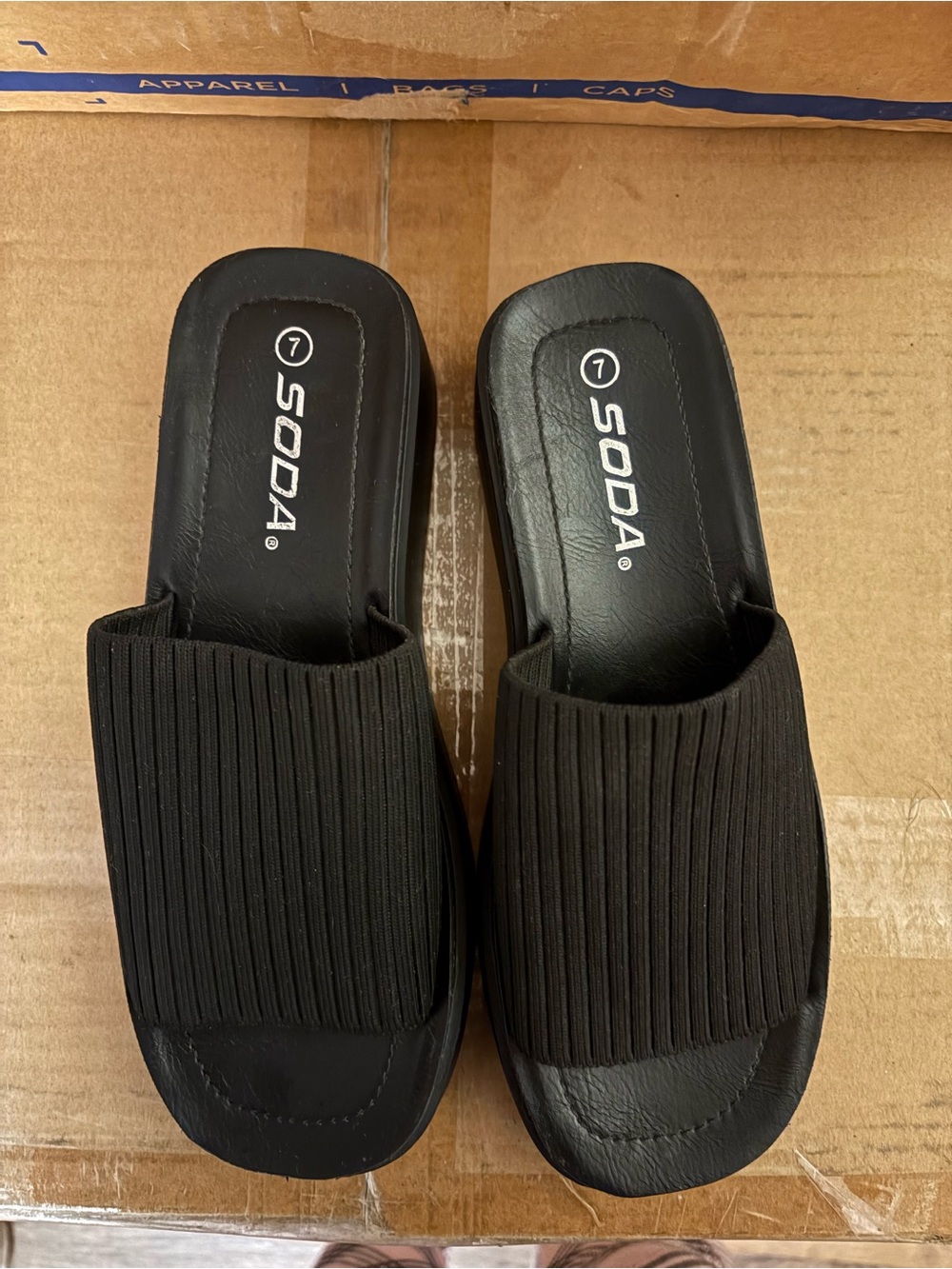 Soda Black Ribbed Slide Sandals - Women's Casual Slip-Ons